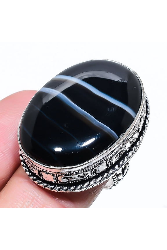 Natural Banded Agate Gemstone Handmade 925 Sterling Silver Ring Size 6