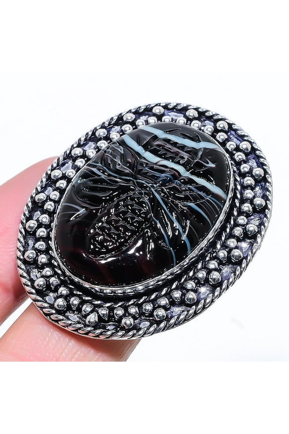 Natural Banded Agate Gemstone Handmade 925 Sterling Silver Ring Size 7
