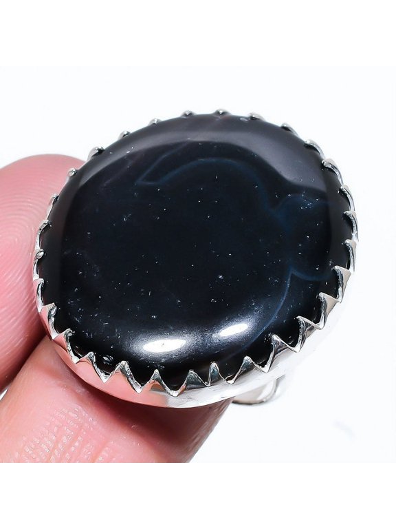 Natural Banded Agate Gemstone Handmade 925 Sterling Silver Ring Size 8