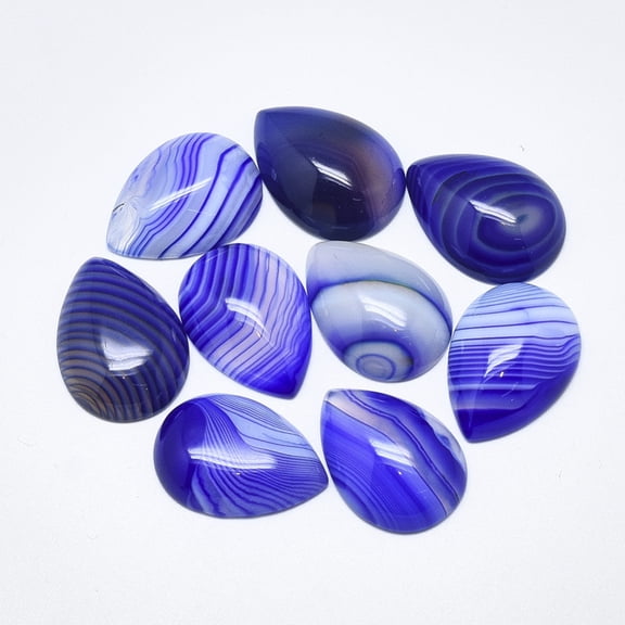 Natural Banded Agate/Striped Agate Cabochons Dyed Teardrop Blue 25x18x6~7mm