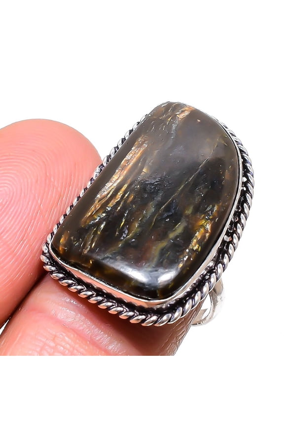 Natural Banded Green Opal 925 Sterling Silver Jewelry Ring Size 7.5