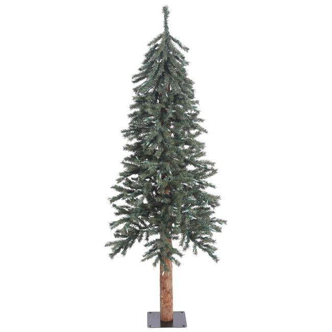 5' Green PVC Alpine Christmas Tree with Natural Bark Trunk