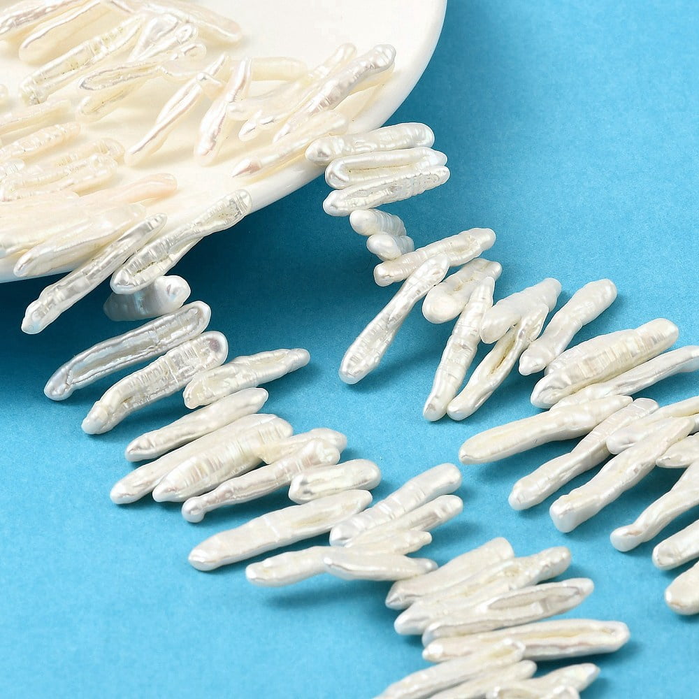 Natural Baroque Keshi Pearl Beads Strands Cultured Freshwater Pearl Top Drilled Stick Grade 4A++ Seashell color 14~36x2.5~7x2.5~7mm Hole: 0.5mm about 82~99pcs/strand 14.96~15.35''(38~39cm)