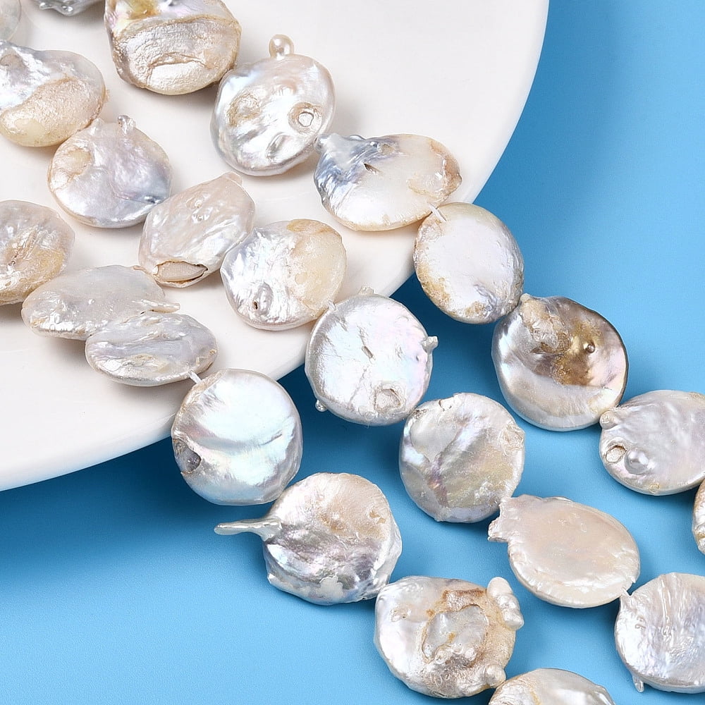 Natural Baroque Keshi Pearl Beads Strands Natural Nucleated Pearl Nuggets Seashell Color 17~25x15.5~27.5x3.5~9mm Hole: 0.6mm about 17~20pcs/strand 14.76~15.55''(37.5~39.5cm)
