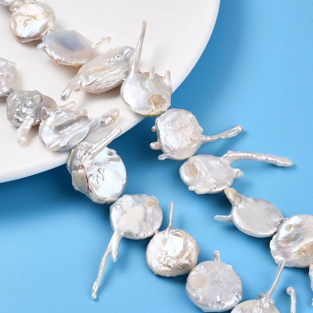 Natural Baroque Keshi Pearl Beads Strands Natural Nucleated PearlSeashell Color 18.5~45x22.5~47x5~15mm17~20pcs/strand 15~15.35''(37.5~39cm)