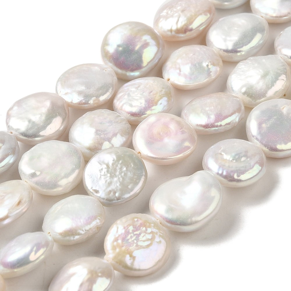 Natural Baroque Pearl Keshi Pearl Beads Strands Cultured Freshwater Pearl Button Grade 3A+ Old Lace 12~13x5~8mm Hole: 0.6mm 33pcs/strand 38.5~39cm
