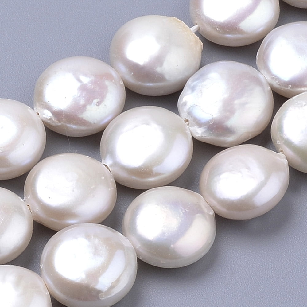 Natural Baroque Pearl Keshi Pearl Beads Strands Cultured Freshwater Pearl Flat Round PapayaWhip 10x5~5.5mm Hole: 0.5mm about 19pcs/strand 7.75 inch