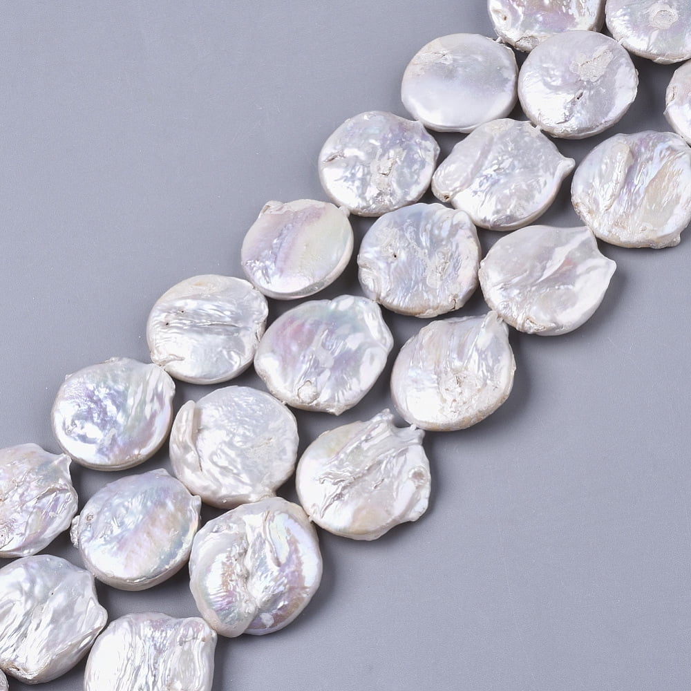 Natural Baroque Pearl Keshi Pearl Beads Strands Cultured Freshwater Pearl Flat Round Seashell Color 20~22x5~8mm Hole: 0.8mm about 16~17pcs/strand 14.96 inch(38cm)