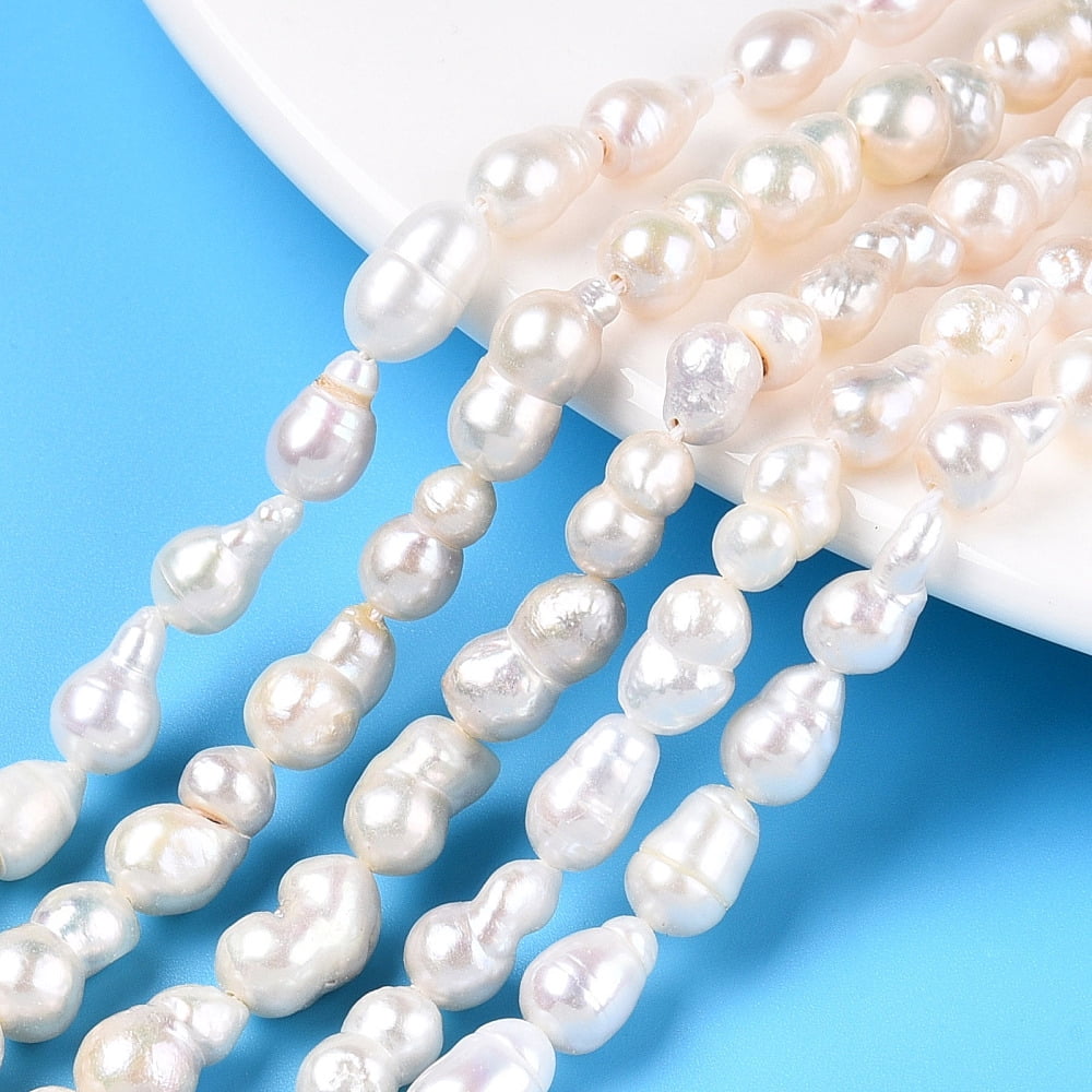 Natural Baroque Pearl Keshi Pearl Beads Strands Cultured Freshwater Pearl Gourd Creamy White 6-14x4-7mm Hole: 0.6mm