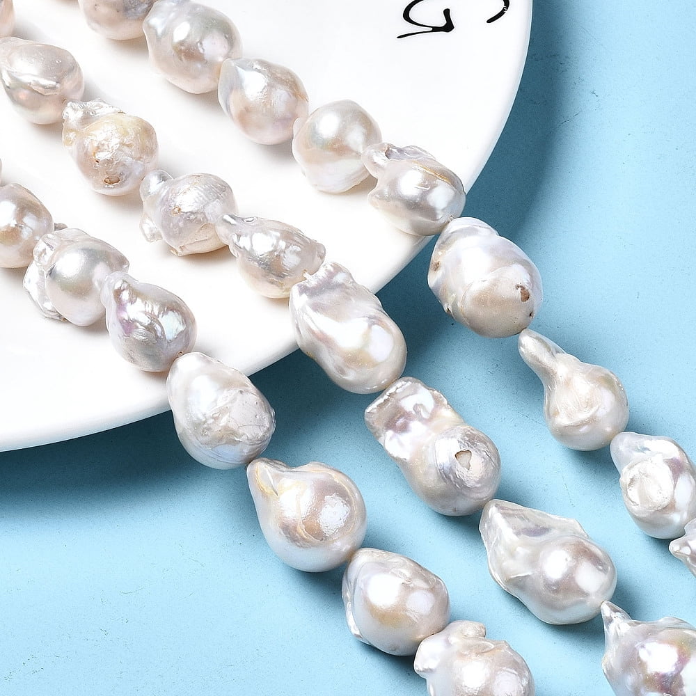 Natural Baroque Pearl Keshi Pearl Beads Strands Cultured Freshwater Pearl Natural Color White 16~36x14~19x12~18mm Hole: 0.5mm