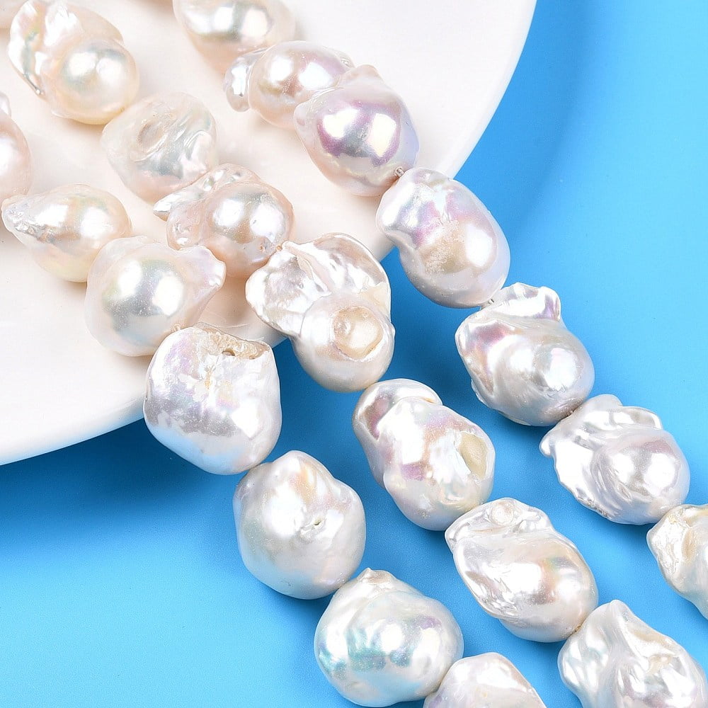 Natural Baroque Pearl Keshi Pearl Beads Strands Cultured Freshwater Pearl Nuggets Creamy White 18~26.5x13.5~21x11~16mm Hole: 0.5mm about 15~20pcs/strand 15.35~16.14''(39~41cm)