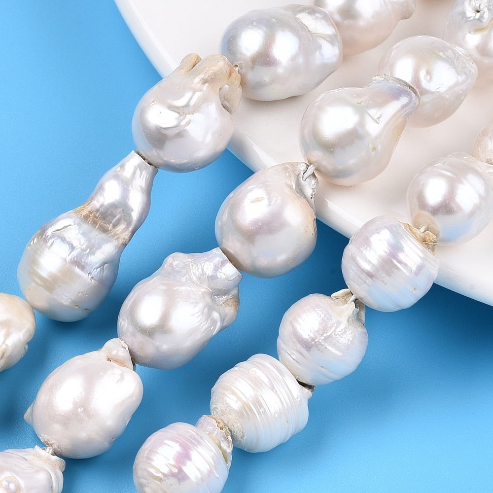 Natural Baroque Pearl Keshi Pearl Beads Strands Cultured Freshwater Pearl Nuggets Seashell color 12~28x10~16x10~15mm Hole: 0.6mm 24~34pcs/strand 15.35 inch~15.75 inch(39cm~40cm)