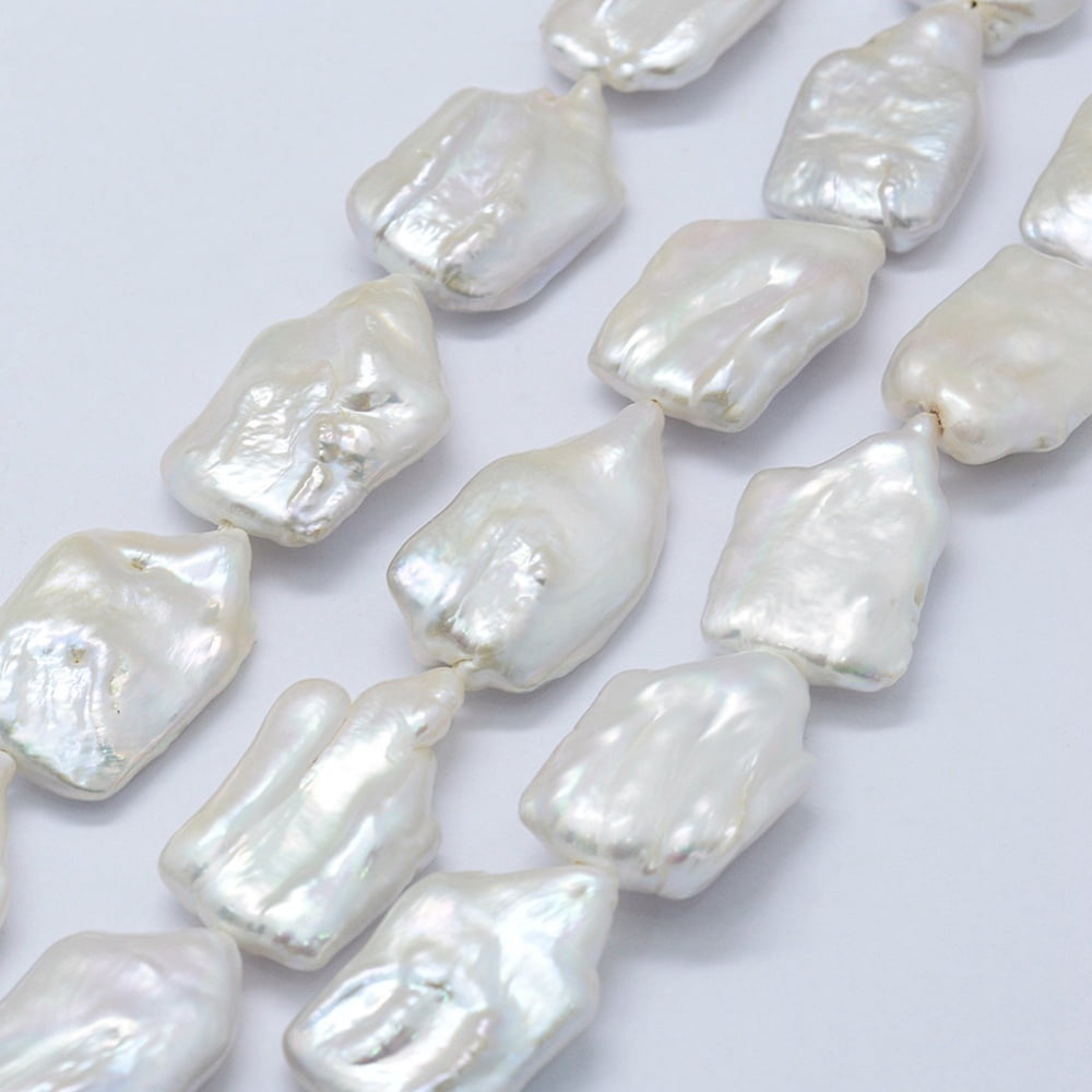Natural Baroque Pearl Keshi Pearl Beads Strands Cultured Freshwater Pearl Rectangle White 24~35x15~19x5~9mm Hole: 0.2mm about 15pcs/strand 15.7 inch