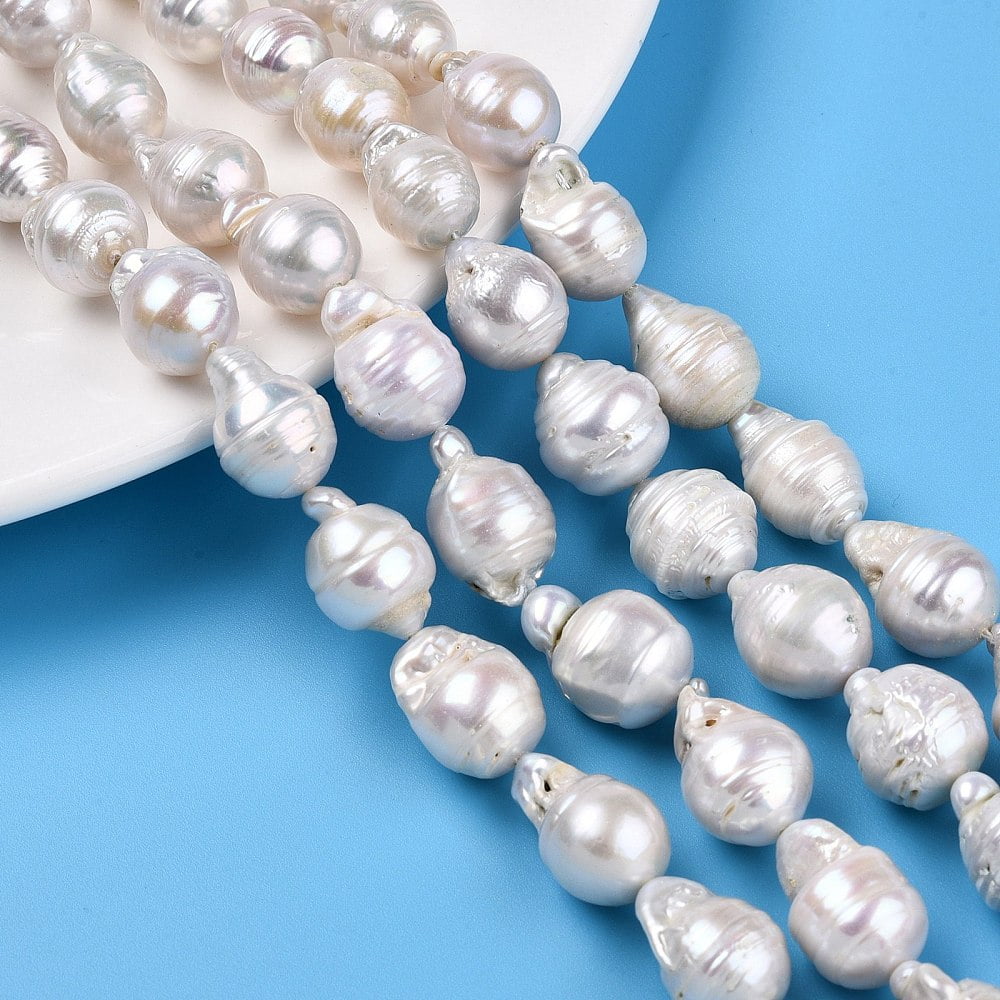 Natural Baroque Pearl Keshi Pearl Beads Strands Cultured Freshwater Pearl Round Seashell Color 13~19.5x10~15mm Hole: 0.5mm about 27~29pcs/strand 15.68~15.87''(39.2~40.3cm)