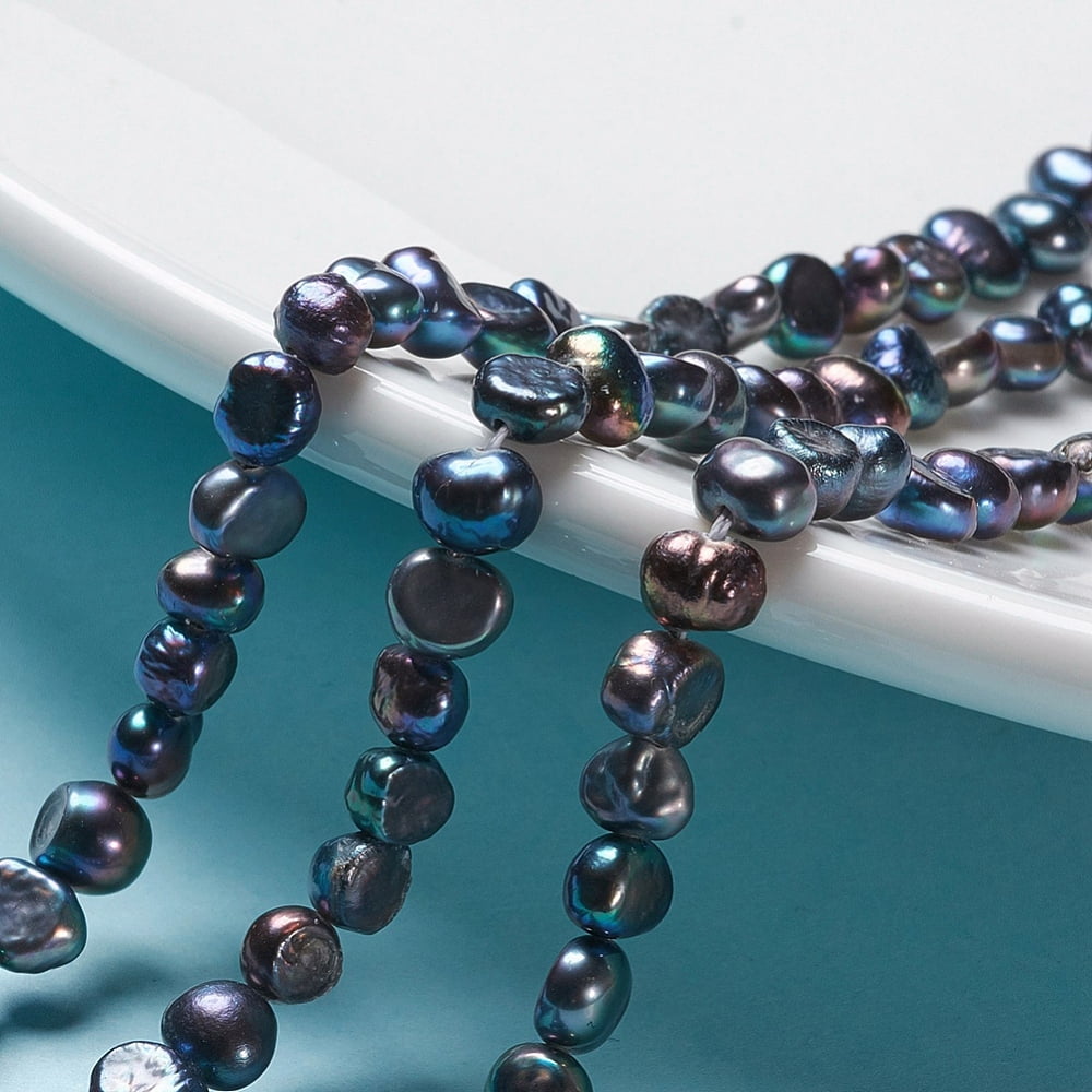 Natural Baroque Pearl Keshi Pearl Cultured Freshwater Pearl Beads Strands Two Sides Polished Dyed Slate Gray 4.5~6x2.8~3.5x4.2~5mm
