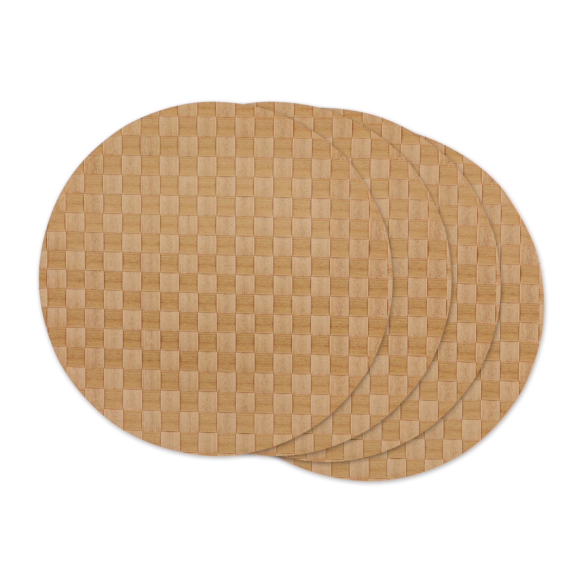 Natural Basketweave Round Woven Leather Placemats, Set of 4