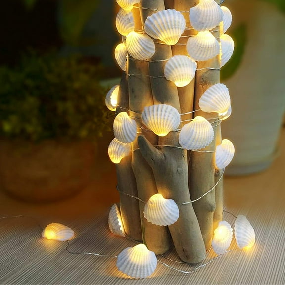 Natural Beach Seashell String Lights 13.85 Ft 40 Warm White LED Weatherproof Battery Operated 8 Modes Ocean Lights for Holiday Parties Bedrooms Weddings Gardens with Remote and Timer