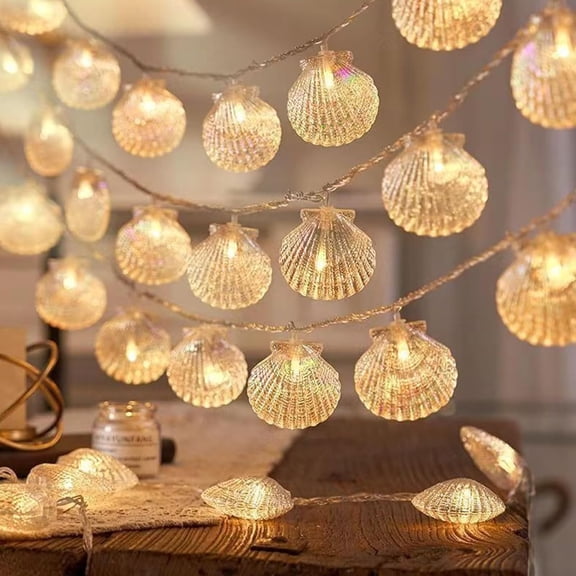 Natural Beach Shell String Light 20 FT Lights with Battery Operated Warm White LED Ocean Theme for Holiday Party, Wedding, Garden Decoration (Shell)