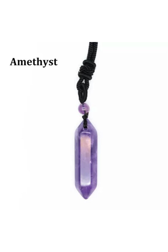 Natural Bead Crystal Double Point Hexagonal Cone Wand Pendant Necklace Chakra