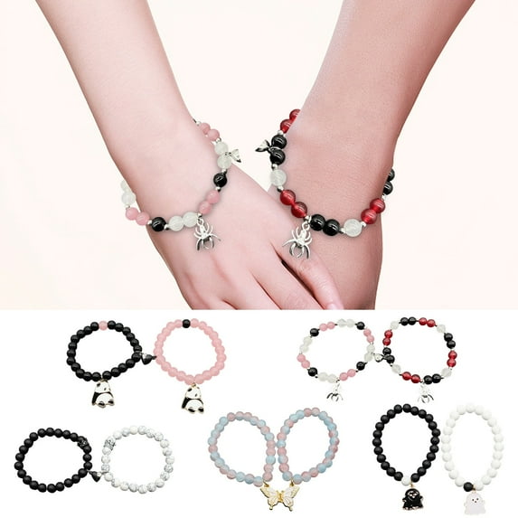 Natural Beaded Heart Magnetic Bracelets For Men And Women Elastic Jewelry