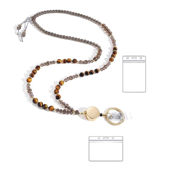 Natural Beads Lanyard Beaded Badge Card Holder Lanyards for Women Teacher