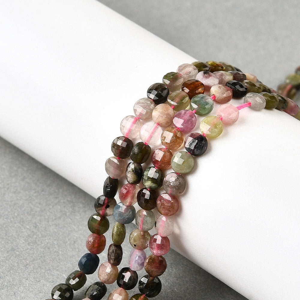 Natural Beads Strands Faceted Square Cut Flat Round Colorful 4x2.5mm ...