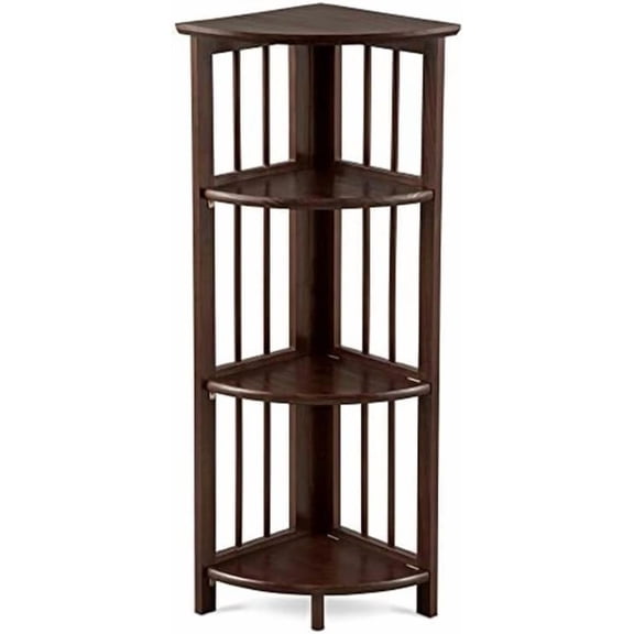 Natural Beauty 4-Shelf Corner Folding Bookcase, Office, Living Room, Bedroom, Library, Study Room, 38.75" D x 12.5" W x 12.5" H, Sturdy Shelved Bookcase, Corner Bookcase Truffle Brown
