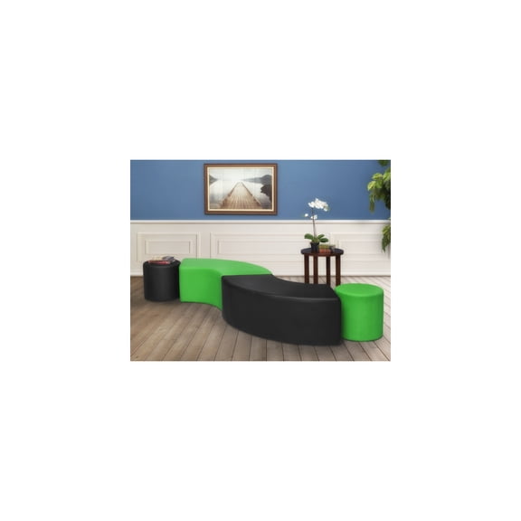 Natural Beauty Curved Vinyl Ottoman in Envy Green measuring 25" x 25" x 19" offering semi-circle design with durable vinyl for versatile seating needs