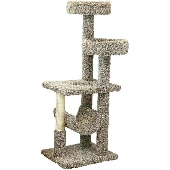 Natural Beauty Multiple Perch Cat Tree, Cat Tree with Scratch Post for All Cat Breeds, Indoor Cat Gym with Perches, Sturdy Wood Construction with Carpet Upholstery Neutral/Round