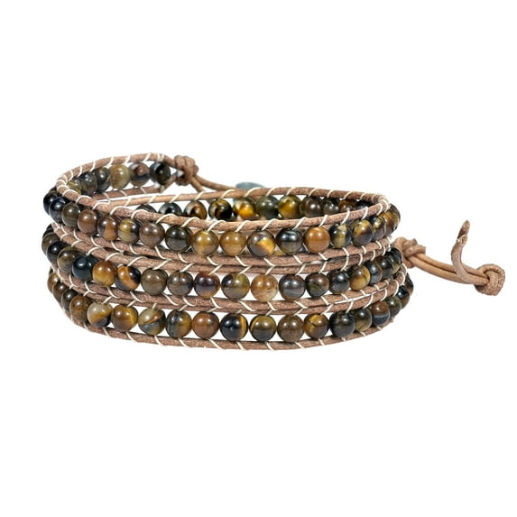 Natural Beauty Tiger's Eye Triple Wrap Nude Leather Bracelet