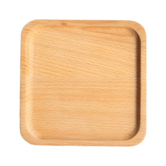 Natural Beech Tray Wooden Kids Food Serving Plate Fruit Bread Tray Dishes Snack Plate - 13X13X1.2cm (Square)