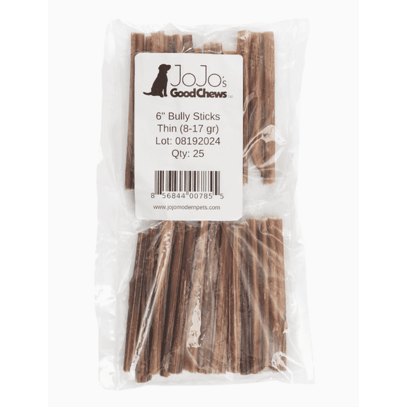 Natural Beef Bully Stick Dog Treats - 6" Thin (25/Bag)