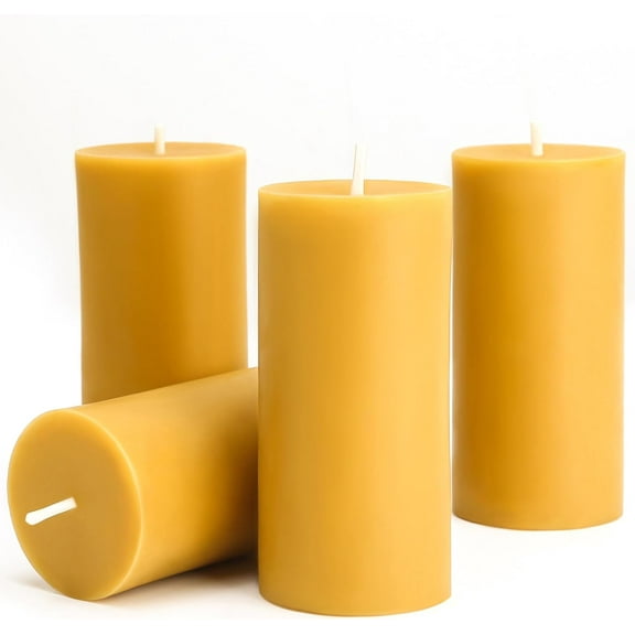Natural Beeswax 4 Packs, Beeswax Pillar with 140 Hours Burn Time, Organic Emergency Candle Long Burning for Home Room, Smokeless & Dripless, 2x4 inch