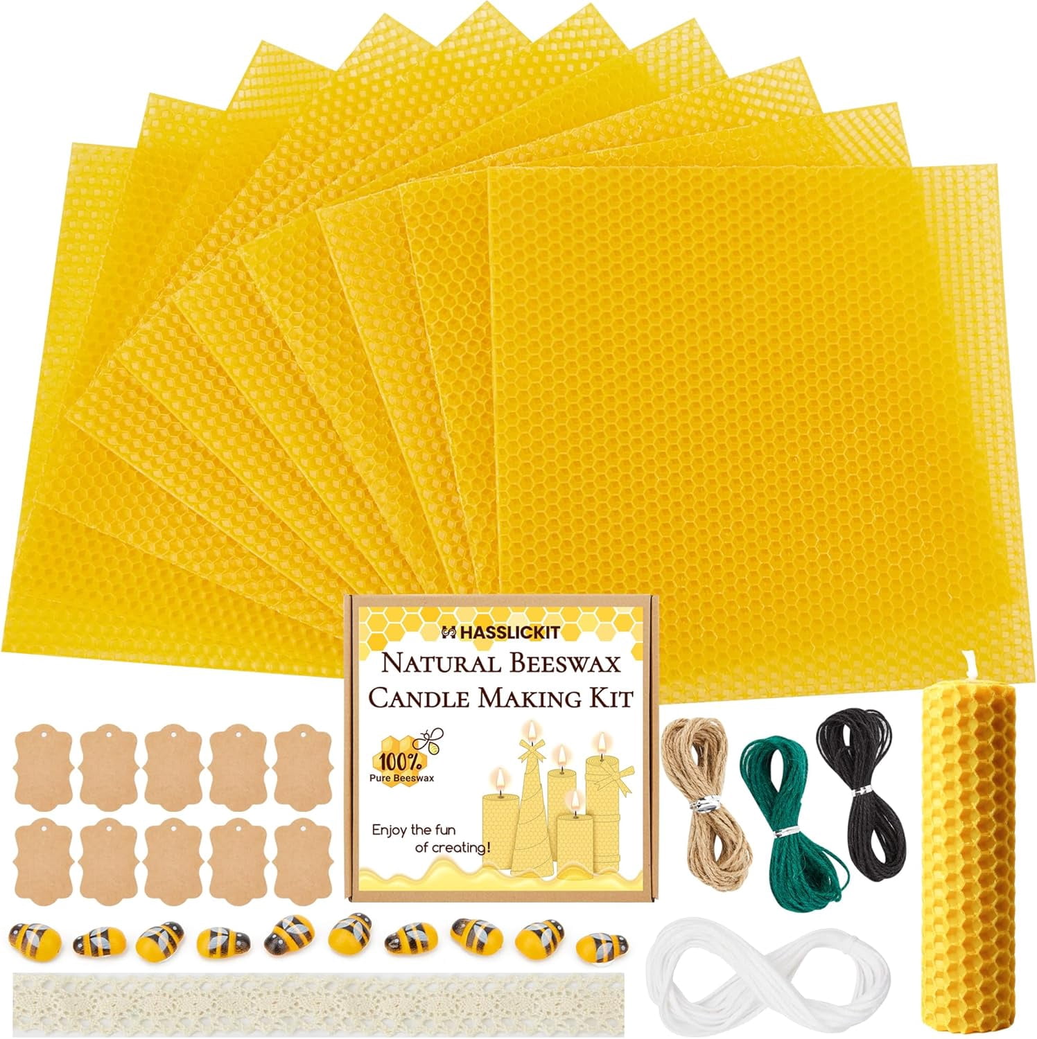Natural Beeswax Candle Making Kit for Beginners-12 Sheets Rolling DIY Kits (Natural Yellow Color 8 x inch)