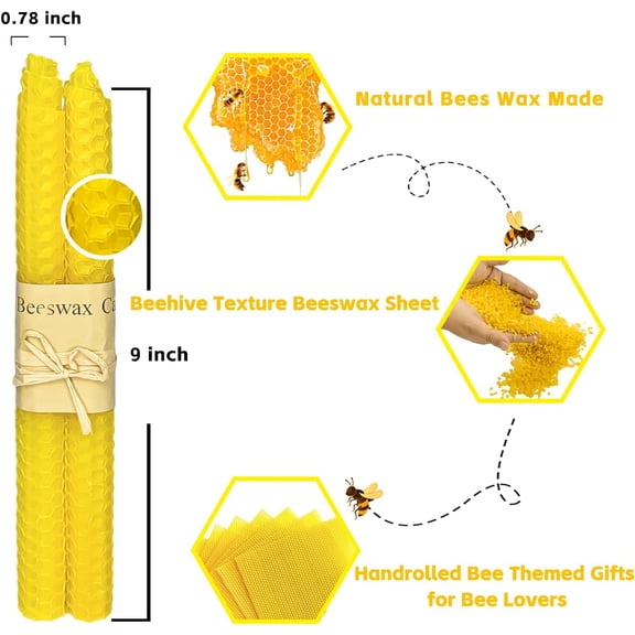 Natural Beeswax Taper Candles Bulk, Colored Candlesticks in Rainbow Colors, Smokeless & Unscented, 9" Long Candle Sticks, Burning Time 4 Hours,14pcs