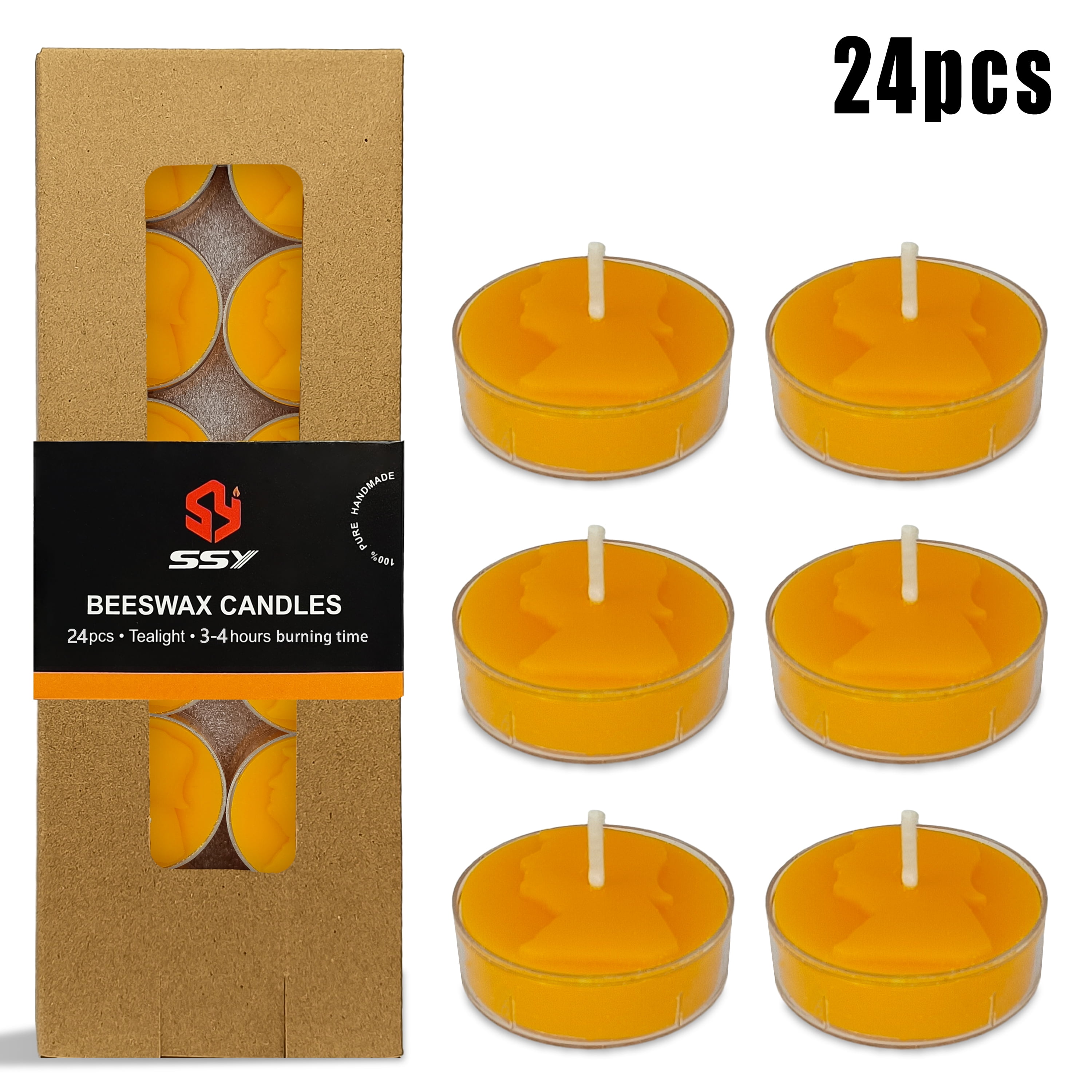 Natural Beeswax Tea Candles, FCMSHAMD 24 Pack Handmade Beeswax Candles