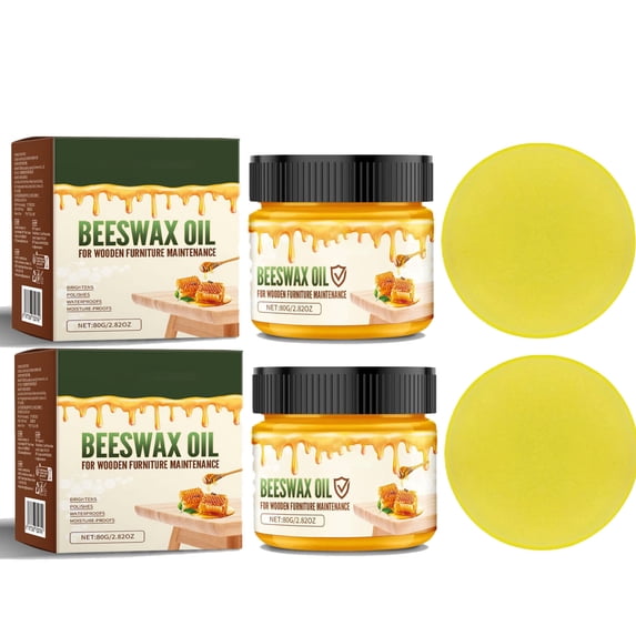 Natural Beeswax Wood Polish 80g–2Pcs Multi-Purpose Furniture Wax for Wood Floors, Tables, and Traditional Wood Care