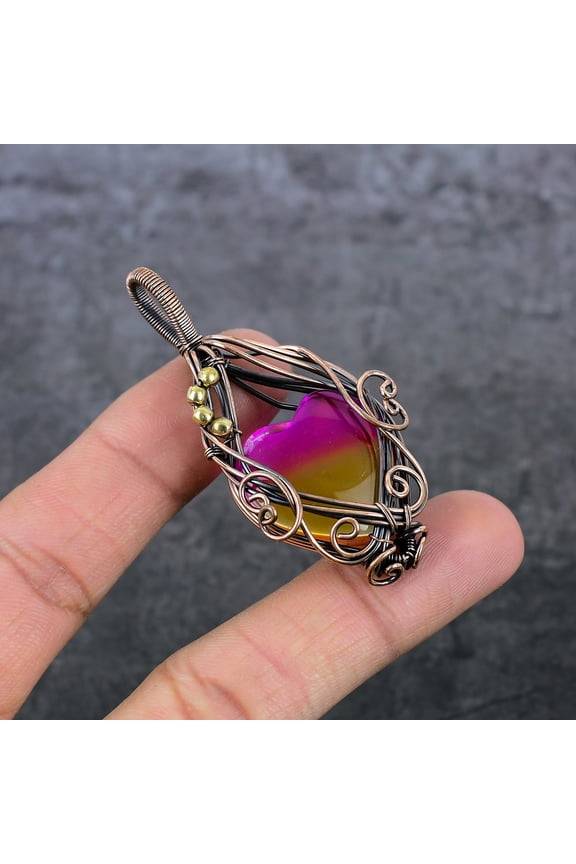Natural Bi-Color Tourmaline Copper Wire Wrap Gift Jewelry Pendant 2.56"