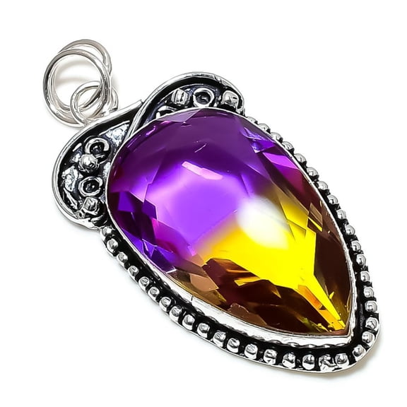 Natural Bi-Color Tourmaline Gemstone 925 Sterling Silver Pendant 2.56"