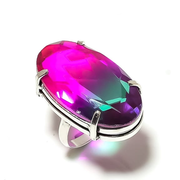 Natural Bi-Color Tourmaline Gemstone 925 Sterling Silver Ring Size 7