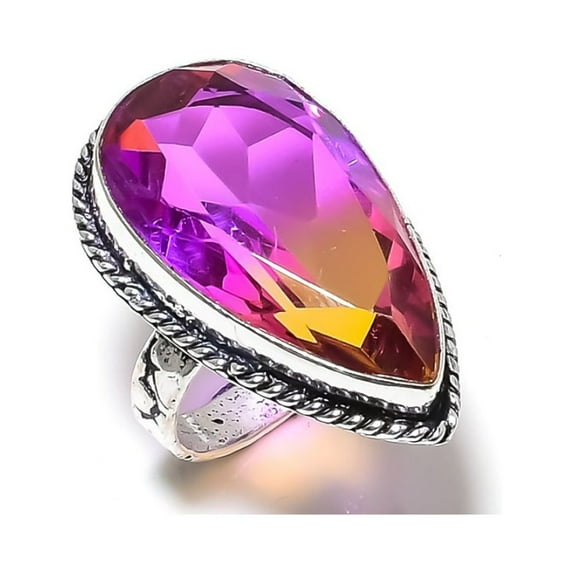 Natural Bi-Color Tourmaline Gemstone 925 Sterling Silver Ring Size 9