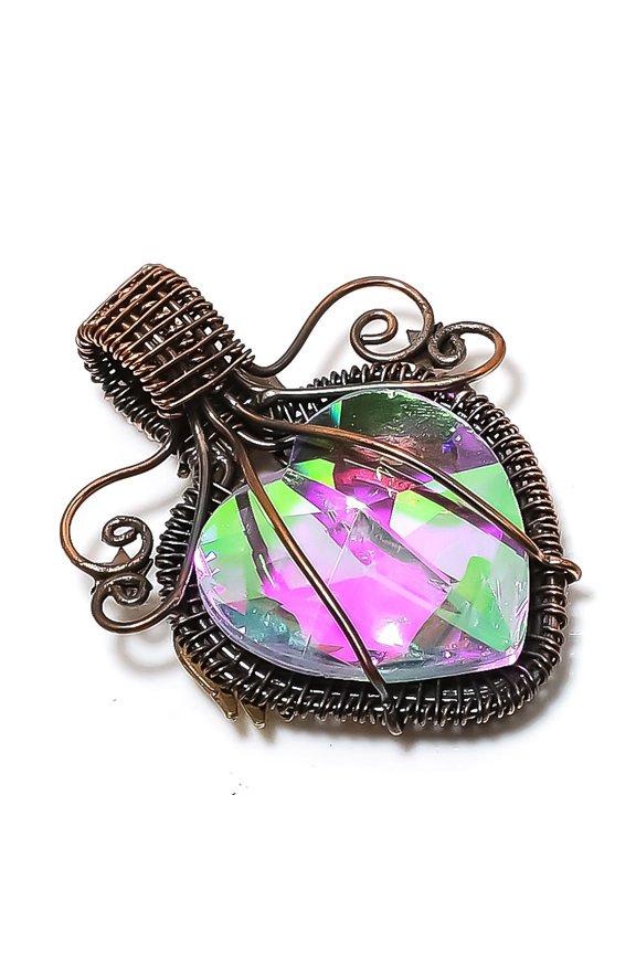 Natural Bi-Color Tourmaline Gemstone Copper Wire Wrap Jewelry Pendant 2.05"