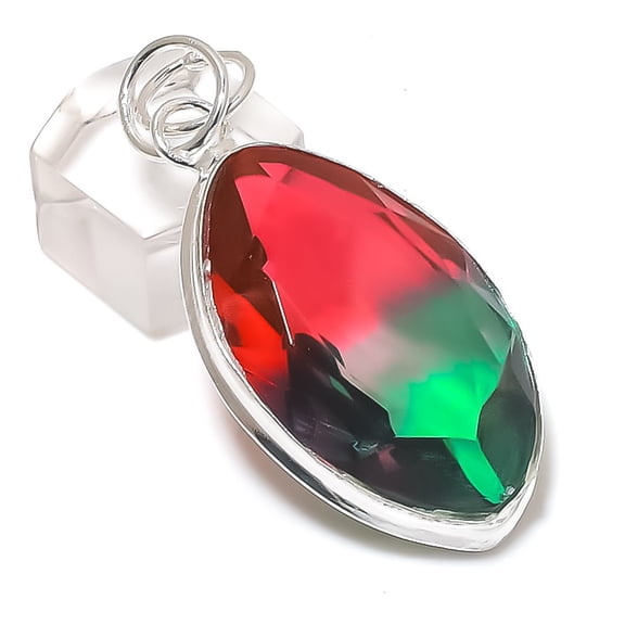 Natural Bi-Color Tourmaline Gemstone Handmade Copper Jewelry Pendant 2.09"