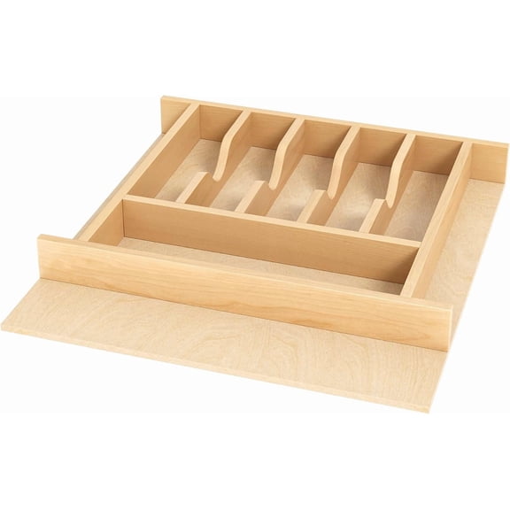 Natural Birch Wood Utensil Drawer Insert Organizer with 9 Compartments, Space-Saving Sturdy Drop-In Cutlery Divider Tray, Kitchen Cabinet Storage for Silverware, Spoons, Forks and Knives