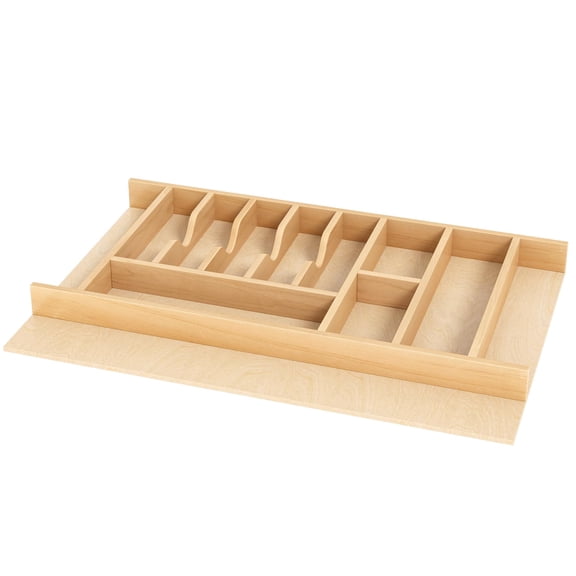 Natural Birch Wood Utensil Drawer Insert Organizer with 9 Compartments, Space-Saving Sturdy Drop-In Cutlery Divider Tray, Kitchen Cabinet Storage for Silverware, Spoons, Forks and Knives