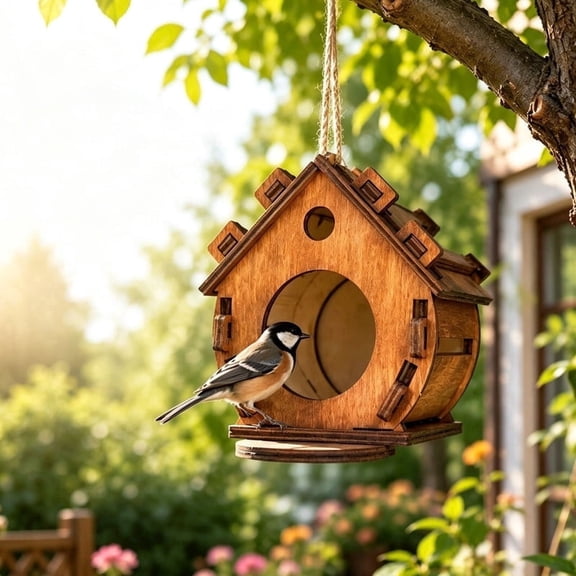 Bird House for Outside, Hanging Hummingbird Nesting Box, Wooden Birdhouses for Garden Patio, Ideal Gift for Bird Lovers Two Sizes Available