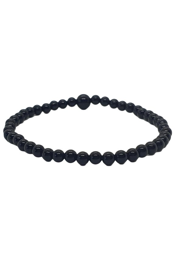 Natural Black Agate 4mm Round Shape Smooth Cut Beads Stretchable Bracelet For Men & Women. Unisex Bracelet