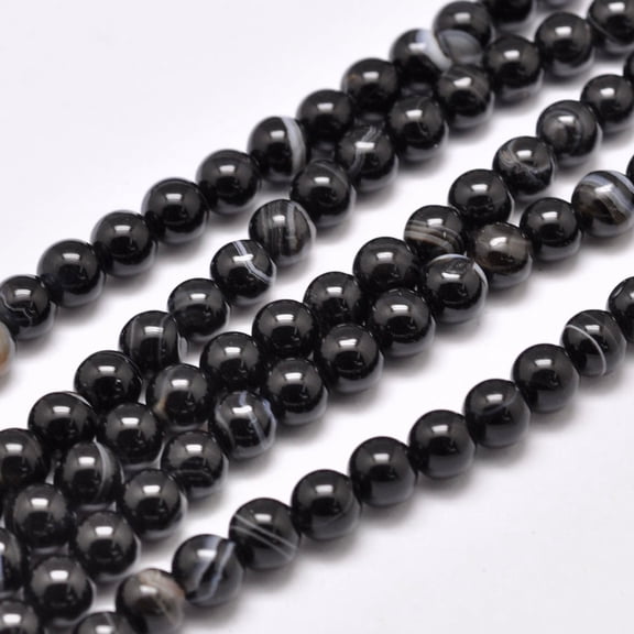 Natural Black Agate Bead Strands Dyed Heated Round Grade A Black 16mm Hole: 1.2mm 25pcs/strand 14.7 inch(37.3cm)