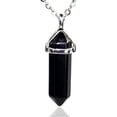thumbnail image 1 of Natural Black Agate Gemstone Hexagonal Pointed Reiki Chakra Pendant Necklace 20", 1 of 3