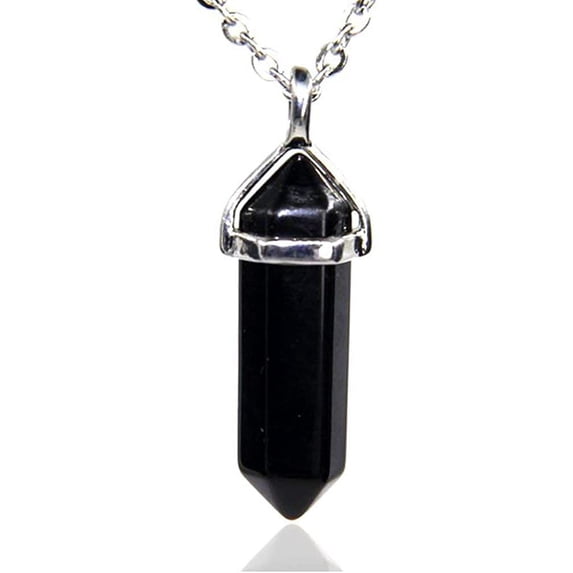 Natural Black Agate Gemstone Hexagonal Pointed Reiki Chakra Pendant Necklace 20"
